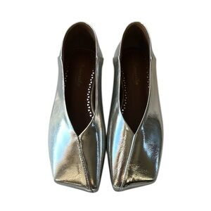 Pomoxikn Square Toe Metallic Silver Ballet Flats Women’s Size 6
